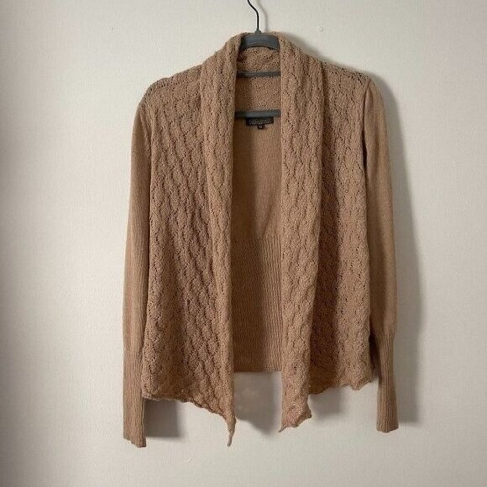Classic Fine Alpaca Clothing M Beige Open Front Draped Cardigan Wool Lagenlook